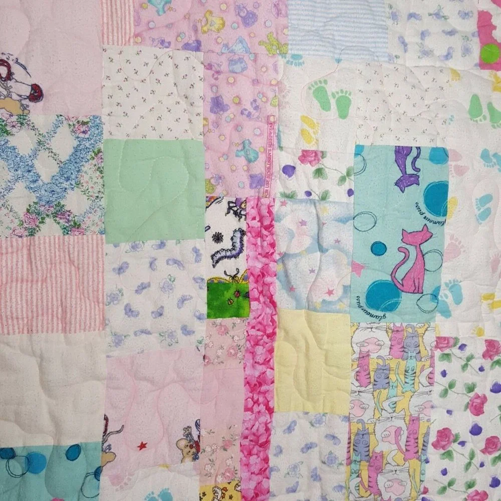 Pink White Quilted Poodle Dogs Baby Girls Blanket Security Lovey 40 x 40